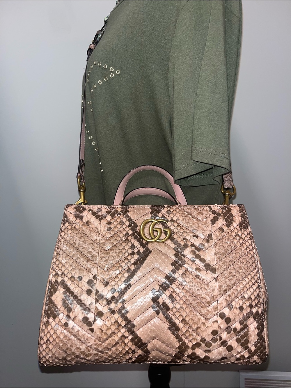 Gucci GG Marmont Tote Matelasse Pink Python Bag